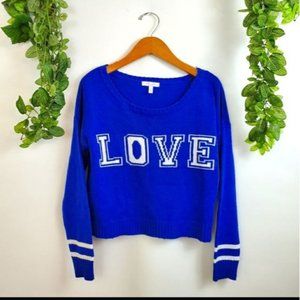 Delias Blue Love Varsity Knit Sweater Pullover Size XS X Small Long Sleeve Prep